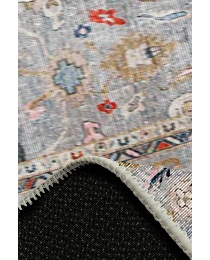 Beleni Vintage Desenli Pamuk Tabanlı Yıkanabilen Kaydırmaz Antibakteriyel Şönil Salon Halısı