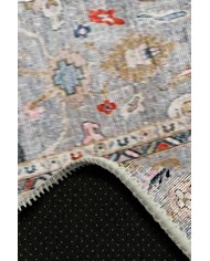 Beleni Vintage Desenli Pamuk Tabanlı Yıkanabilen Kaydırmaz Antibakteriyel Şönil Salon Halısı