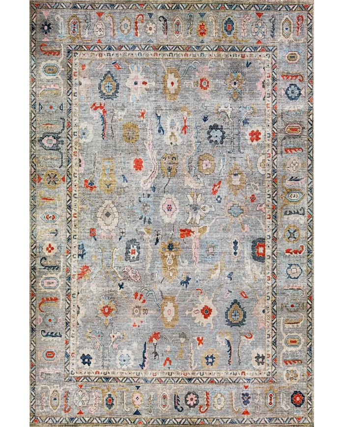 Beleni Vintage Desenli Pamuk Tabanlı Yıkanabilen Kaydırmaz Antibakteriyel Şönil Salon Halısı