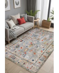 Beleni Vintage Desenli Pamuk Tabanlı Yıkanabilen Kaydırmaz Antibakteriyel Şönil Salon Halısı