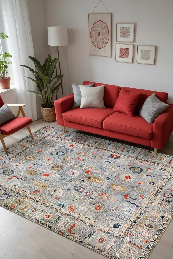 Beleni Vintage Desenli Pamuk Tabanlı Yıkanabilen Kaydırmaz Antibakteriyel Şönil Salon Halısı Beleni Vintage Desenli Pamuk Tabanlı Yıkanabilen Kaydırmaz Antibakteriyel Şönil Salon Halısı