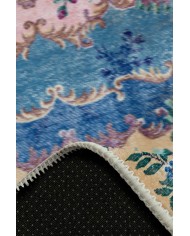 Mezdas Vintage Desenli Pamuk Tabanlı Yıkanabilen Kaydırmaz Antibakteriyel Şönil Salon Halısı