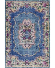 Mezdas Vintage Desenli Pamuk Tabanlı Yıkanabilen Kaydırmaz Antibakteriyel Şönil Salon Halısı