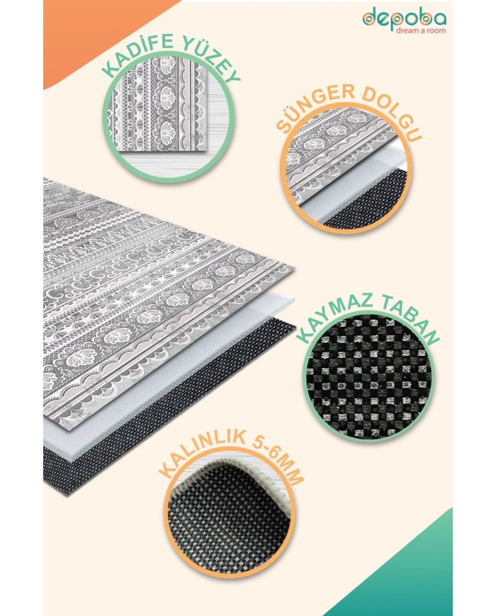 Lima Kadife Yıkanabilir Kaymaz Pamuk Tabanlı Antibakteriyel Salon Halısı