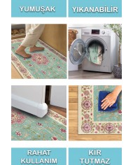 Visina Vintage Desenli Pamuk Tabanlı Yıkanabilen Kaydırmaz Antibakteriyel Şönil Salon Halısı