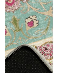 Visina Vintage Desenli Pamuk Tabanlı Yıkanabilen Kaydırmaz Antibakteriyel Şönil Salon Halısı