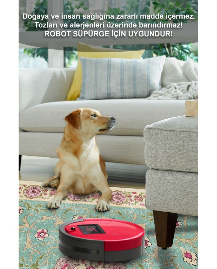 Visina Vintage Desenli Pamuk Tabanlı Yıkanabilen Kaydırmaz Antibakteriyel Şönil Salon Halısı