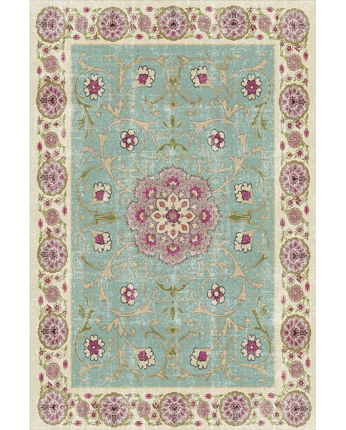 Visina Vintage Desenli Pamuk Tabanlı Yıkanabilen Kaydırmaz Antibakteriyel Şönil Salon Halısı