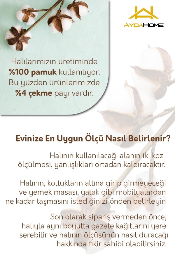 Usla Vintage Desenli Pamuk Tabanlı Yıkanabilen Kaydırmaz Antibakteriyel Şönil Salon Halısı