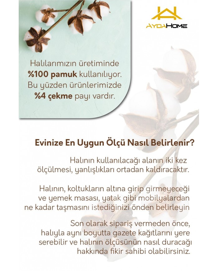 Usla Vintage Desenli Pamuk Tabanlı Yıkanabilen Kaydırmaz Antibakteriyel Şönil Salon Halısı