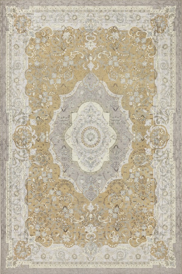 Usla Vintage Desenli Pamuk Tabanlı Yıkanabilen Kaydırmaz Antibakteriyel Şönil Salon Halısı