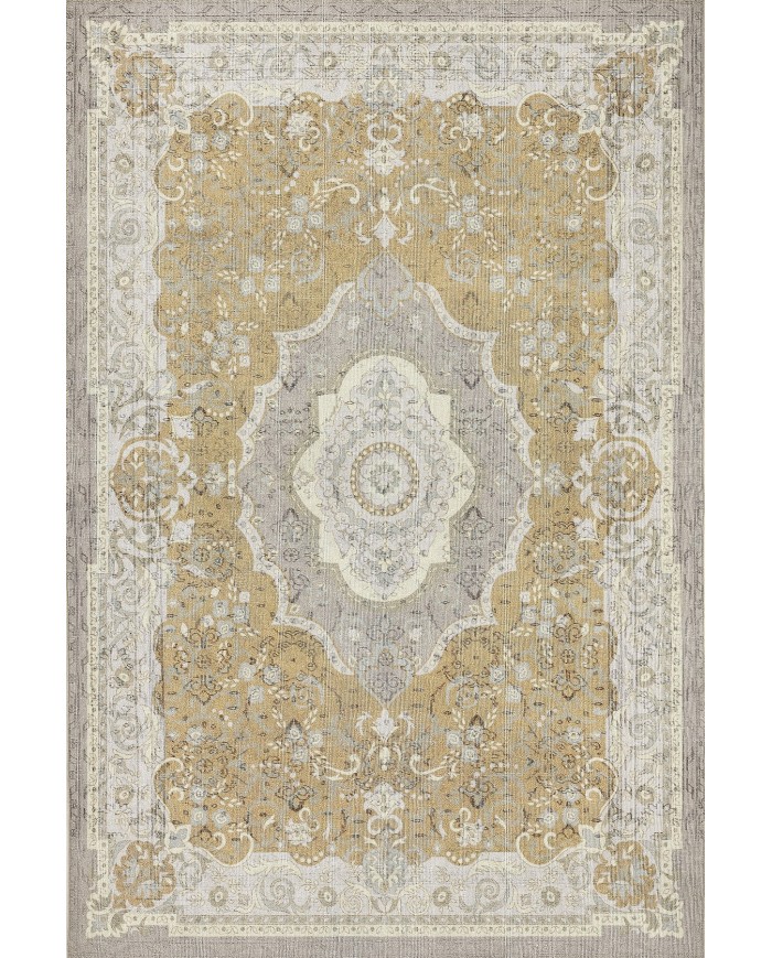 Usla Vintage Desenli Pamuk Tabanlı Yıkanabilen Kaydırmaz Antibakteriyel Şönil Salon Halısı