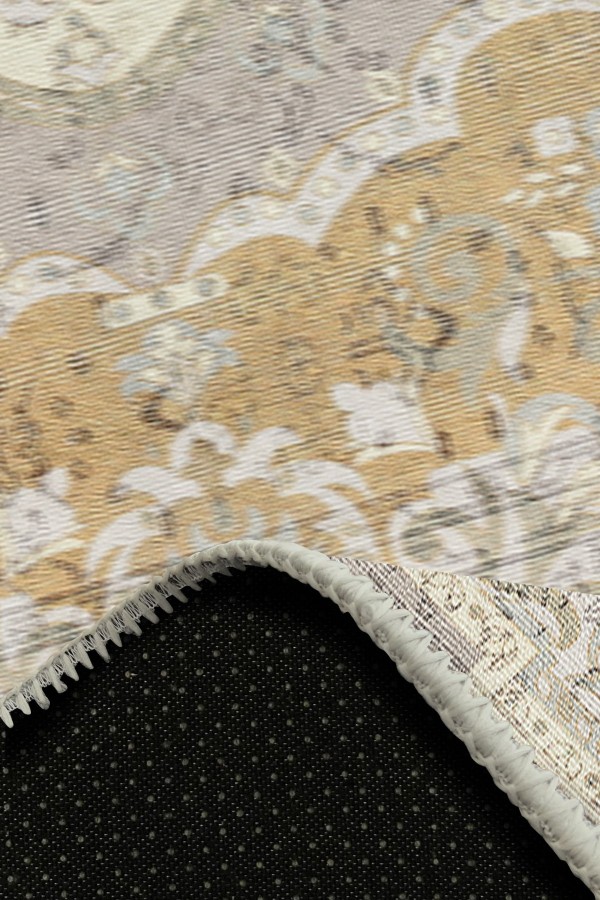 Usla Vintage Desenli Pamuk Tabanlı Yıkanabilen Kaydırmaz Antibakteriyel Şönil Salon Halısı