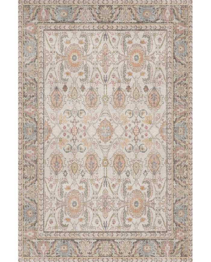 Tasle Vintage Desenli Pamuk Tabanlı Yıkanabilen Kaydırmaz Antibakteriyel Şönil Salon Halısı