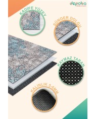 Mesty Kadife Yıkanabilir Kaymaz Pamuk Tabanlı Antibakteriyel Salon Halısı