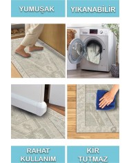 Saphir Vintage Desenli Pamuk Tabanlı Yıkanabilen Kaydırmaz Antibakteriyel Şönil Salon Halısı