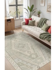 Saphir Vintage Desenli Pamuk Tabanlı Yıkanabilen Kaydırmaz Antibakteriyel Şönil Salon Halısı