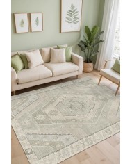 Saphir Vintage Desenli Pamuk Tabanlı Yıkanabilen Kaydırmaz Antibakteriyel Şönil Salon Halısı