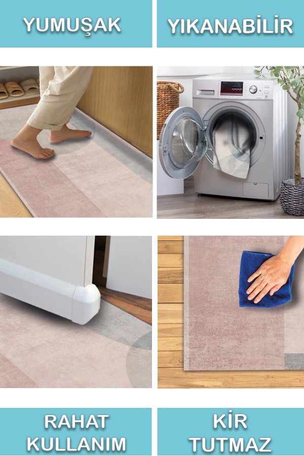 Rasta Vintage Desenli Pamuk Tabanlı Yıkanabilen Kaydırmaz Antibakteriyel Şönil Salon Halısı