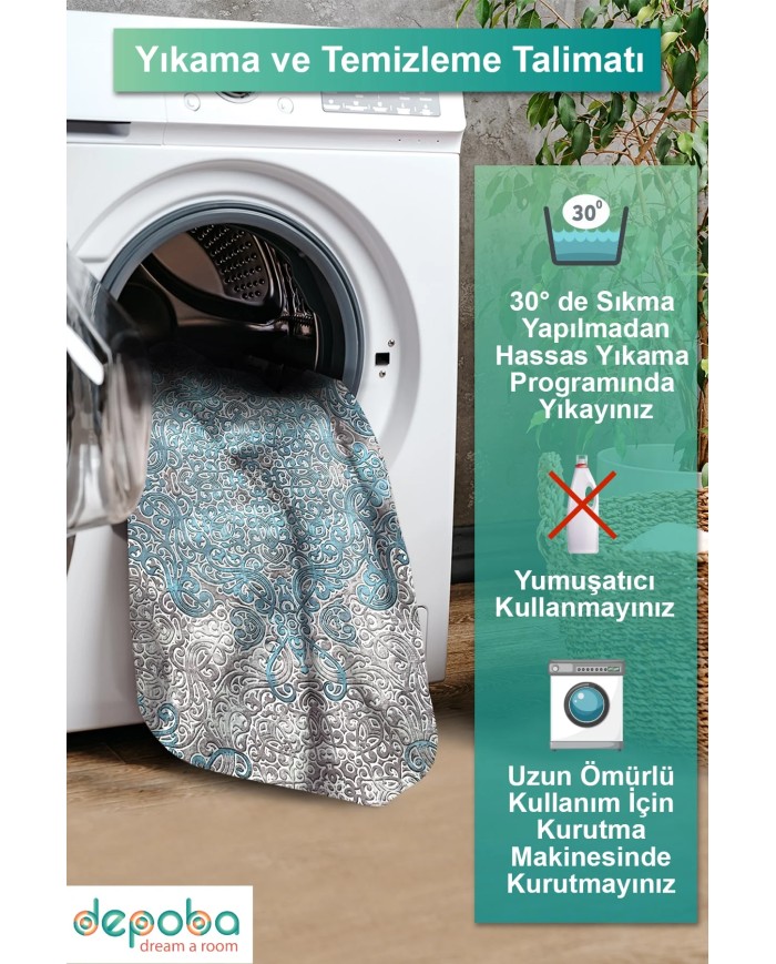 Mesty Kadife Yıkanabilir Kaymaz Pamuk Tabanlı Antibakteriyel Salon Halısı