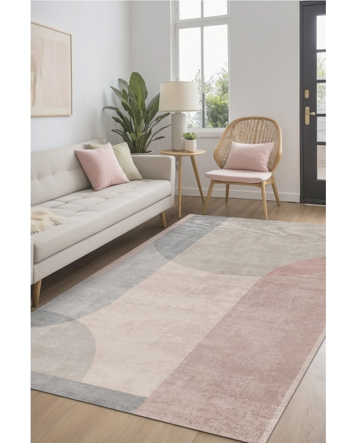 Rasta Vintage Desenli Pamuk Tabanlı Yıkanabilen Kaydırmaz Antibakteriyel Şönil Salon Halısı