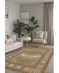 Lukes Vintage Desenli Pamuk Tabanlı Yıkanabilen Kaydırmaz Antibakteriyel Şönil Salon Halısı