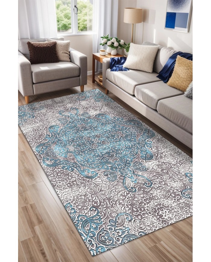 Mesty Kadife Yıkanabilir Kaymaz Pamuk Tabanlı Antibakteriyel Salon Halısı