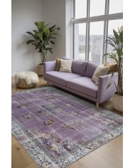 Lavans Vintage Desenli Pamuk Tabanlı Yıkanabilen Kaydırmaz Antibakteriyel Şönil Salon Halısı