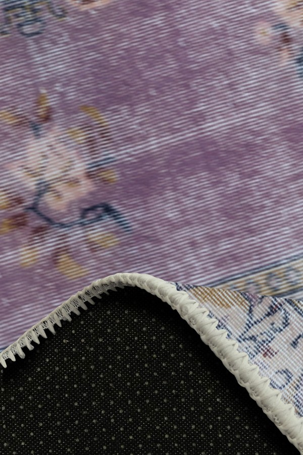 Lavans Vintage Desenli Pamuk Tabanlı Yıkanabilen Kaydırmaz Antibakteriyel Şönil Salon Halısı