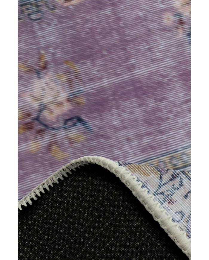 Lavans Vintage Desenli Pamuk Tabanlı Yıkanabilen Kaydırmaz Antibakteriyel Şönil Salon Halısı