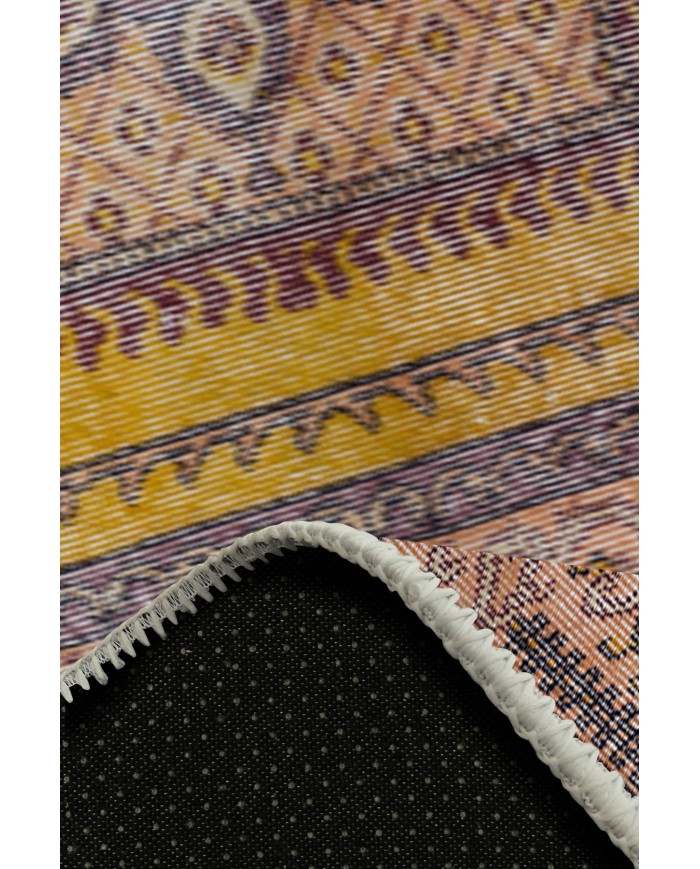 Felenta Vintage Desenli Pamuk Tabanlı Yıkanabilen Kaydırmaz Antibakteriyel Şönil Salon Halısı