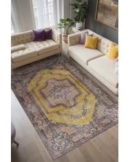 Felenta Vintage Desenli Pamuk Tabanlı Yıkanabilen Kaydırmaz Antibakteriyel Şönil Salon Halısı