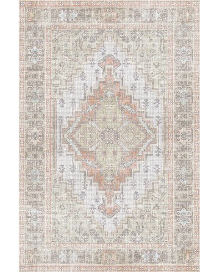 Artur Vintage Desenli Pamuk Tabanlı Yıkanabilen Kaydırmaz Antibakteriyel Şönil Salon Halısı