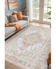 Artur Vintage Desenli Pamuk Tabanlı Yıkanabilen Kaydırmaz Antibakteriyel Şönil Salon Halısı