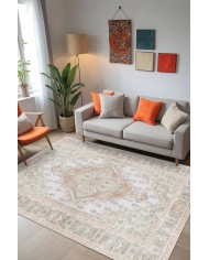 Artur Vintage Desenli Pamuk Tabanlı Yıkanabilen Kaydırmaz Antibakteriyel Şönil Salon Halısı