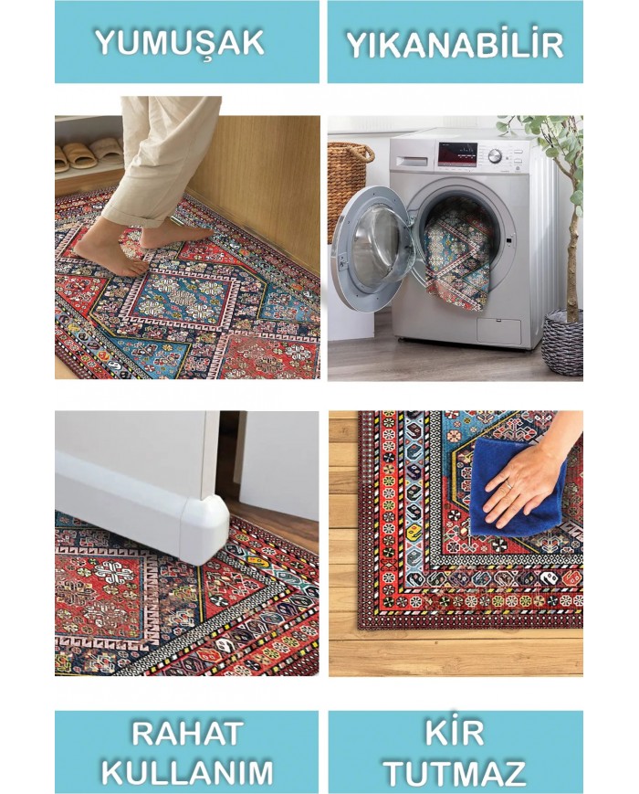 Betty Desenli Pamuk Tabanlı Yıkanabilen Kaymaz Antibakteriyel Şönil Salon Halısı