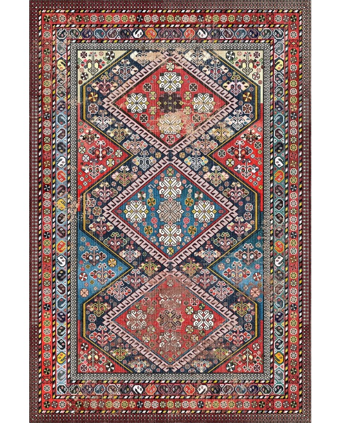 Betty Desenli Pamuk Tabanlı Yıkanabilen Kaymaz Antibakteriyel Şönil Salon Halısı