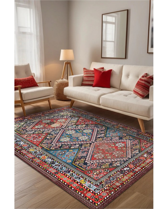 Betty Desenli Pamuk Tabanlı Yıkanabilen Kaymaz Antibakteriyel Şönil Salon Halısı