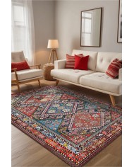 Betty Desenli Pamuk Tabanlı Yıkanabilen Kaymaz Antibakteriyel Şönil Salon Halısı