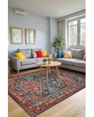 Betty Desenli Pamuk Tabanlı Yıkanabilen Kaymaz Antibakteriyel Şönil Salon Halısı