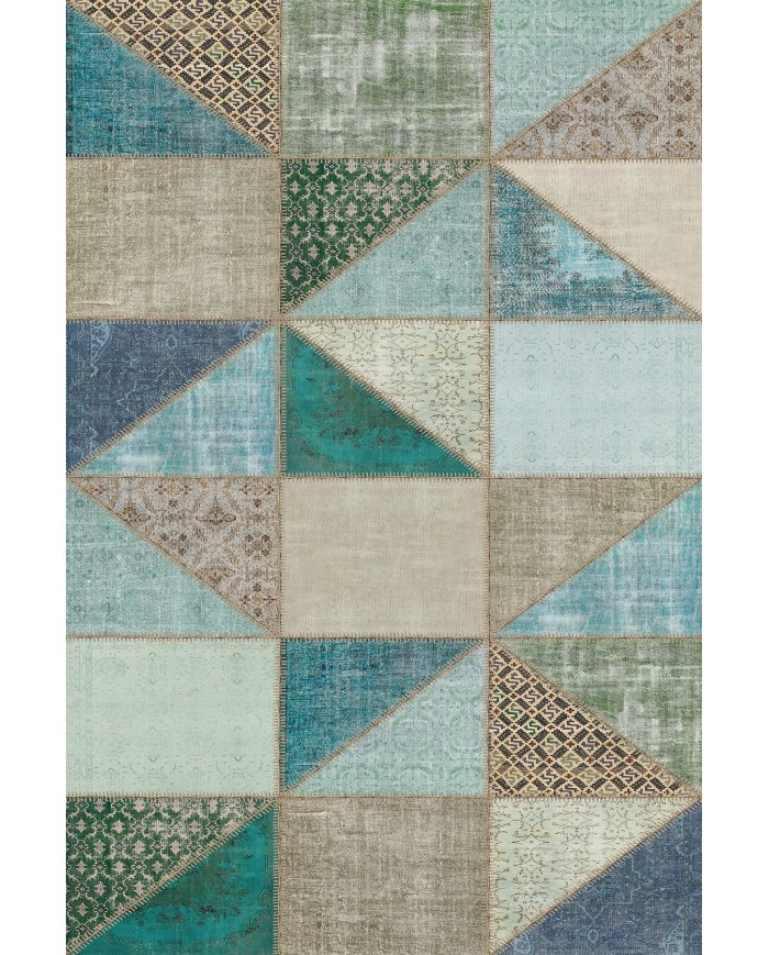 Lavi Patchwork Desenli Pamuk Tabanlı Yıkanabilen Kaymaz Antibakteriyel Şönil Salon Halısı