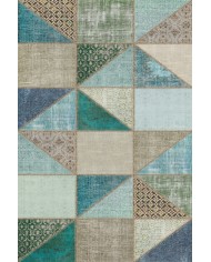 Lavi Patchwork Desenli Pamuk Tabanlı Yıkanabilen Kaymaz Antibakteriyel Şönil Salon Halısı