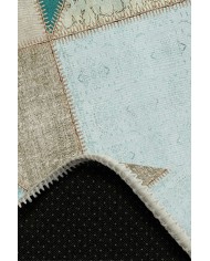Lavi Patchwork Desenli Pamuk Tabanlı Yıkanabilen Kaymaz Antibakteriyel Şönil Salon Halısı