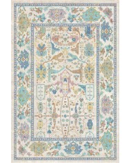 Sunse Vintage Desenli Pamuk Tabanlı Yıkanabilen Kaydırmaz Antibakteriyel Şönil Salon Halısı