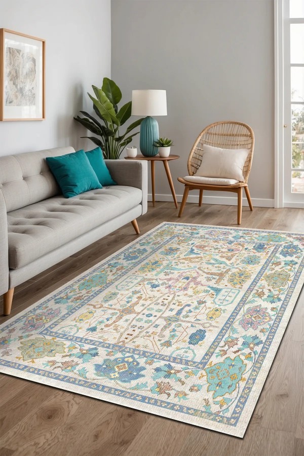 Sunse Vintage Desenli Pamuk Tabanlı Yıkanabilen Kaydırmaz Antibakteriyel Şönil Salon Halısı Sunse Vintage Desenli Pamuk Tabanlı Yıkanabilen Kaydırmaz Antibakteriyel Şönil Salon Halısı