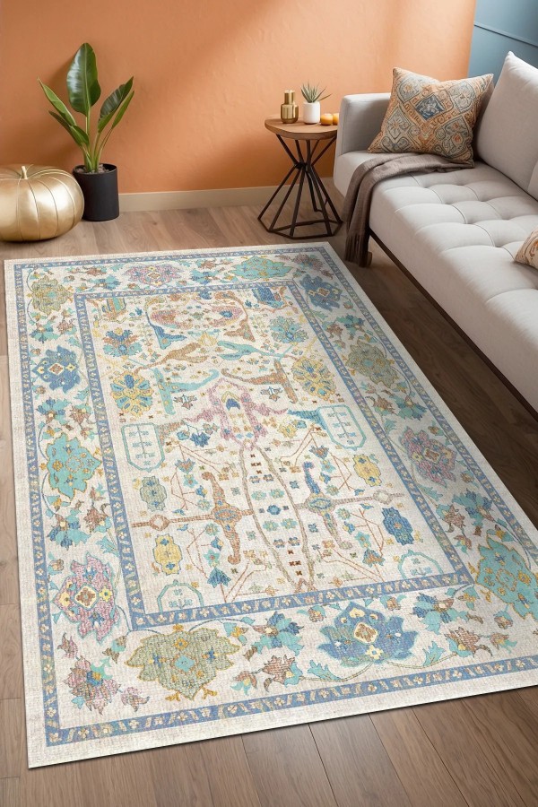 Sunse Vintage Desenli Pamuk Tabanlı Yıkanabilen Kaydırmaz Antibakteriyel Şönil Salon Halısı Sunse Vintage Desenli Pamuk Tabanlı Yıkanabilen Kaydırmaz Antibakteriyel Şönil Salon Halısı