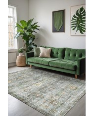 Bliss Vintage Desenli Pamuk Tabanlı Yıkanabilen Kaydırmaz Antibakteriyel Şönil Salon Halısı