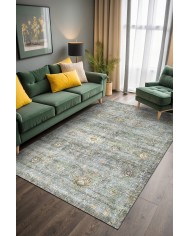 Bliss Vintage Desenli Pamuk Tabanlı Yıkanabilen Kaydırmaz Antibakteriyel Şönil Salon Halısı