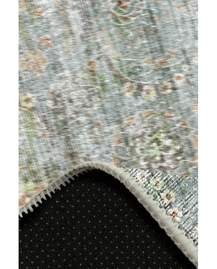 Bliss Vintage Desenli Pamuk Tabanlı Yıkanabilen Kaydırmaz Antibakteriyel Şönil Salon Halısı