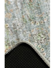 Bliss Vintage Desenli Pamuk Tabanlı Yıkanabilen Kaydırmaz Antibakteriyel Şönil Salon Halısı